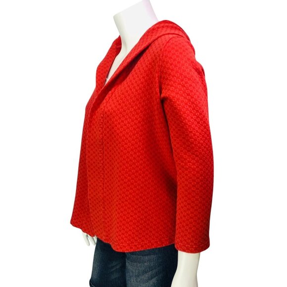 J JIll Womens Hooded Cardigan Red Textured Knit Open Front Long Sleeve Size L - Picture 8 of 12